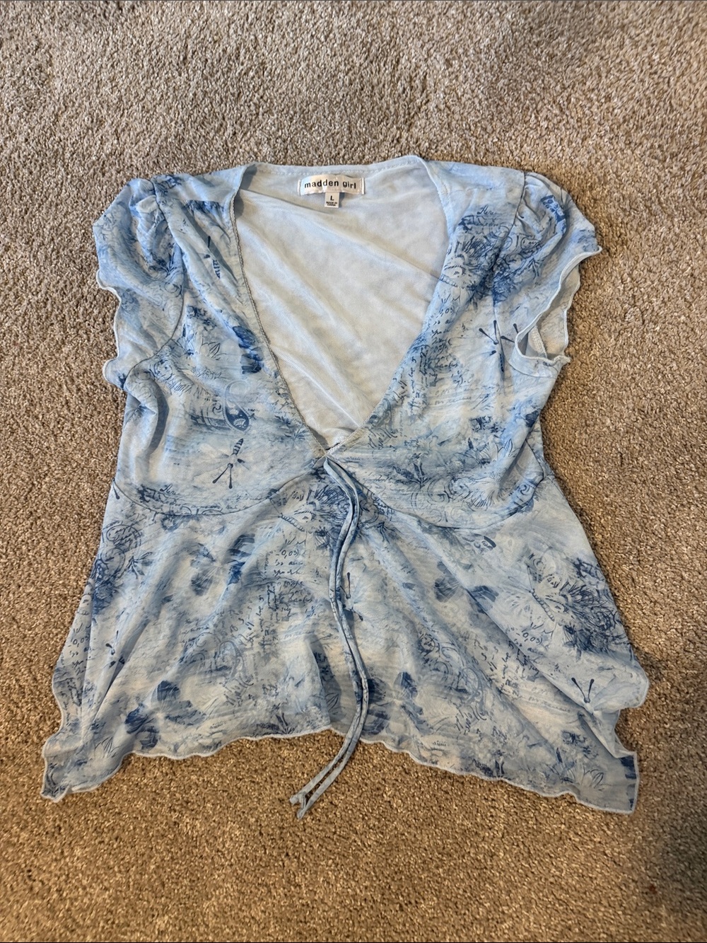 Madden Girl Light Blue Floral deep v with bow Top